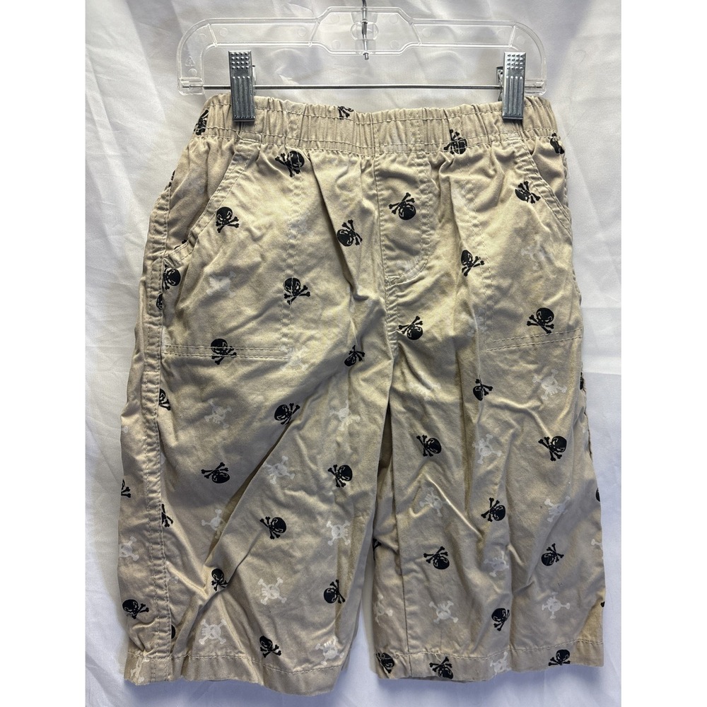Boys Tan Skull and Crossbones Shorts size M 7  Cotton Open Trails boardshort
